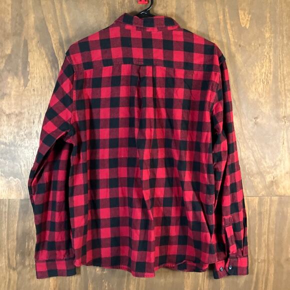 Eddie Bauer Mens Shirt Red Black Plaid Button Down Long Sleeve 100% Cotton XL - Picture 10 of 12